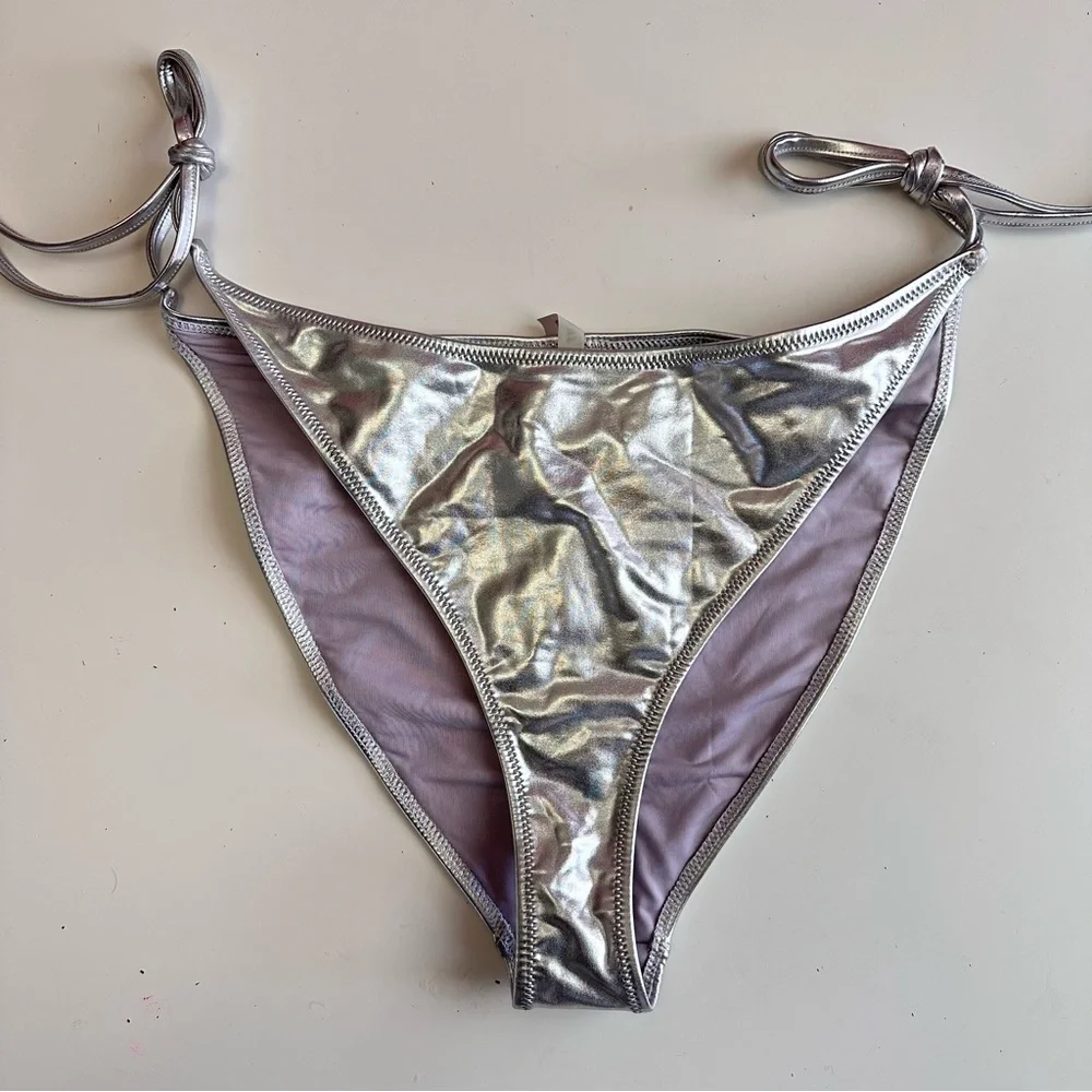 NEW Skims Metallic Swim Dipped Tie Bottoms Sz 3XL in Nickel